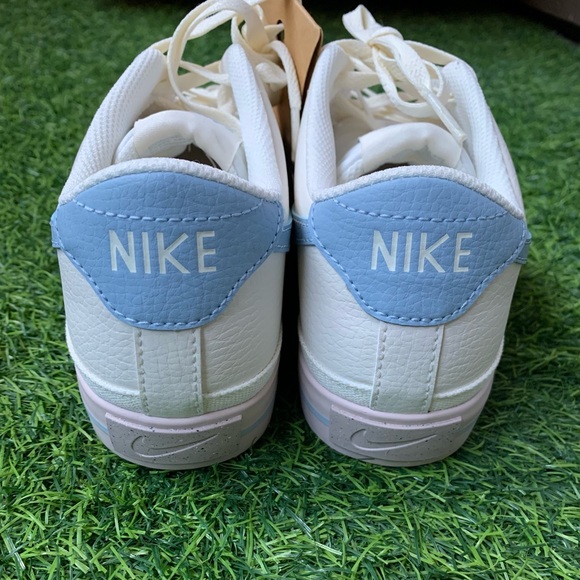 Nike Women's White Sneakers with Light Blue Swoosh and Pink Accents - Picture 2 of 8